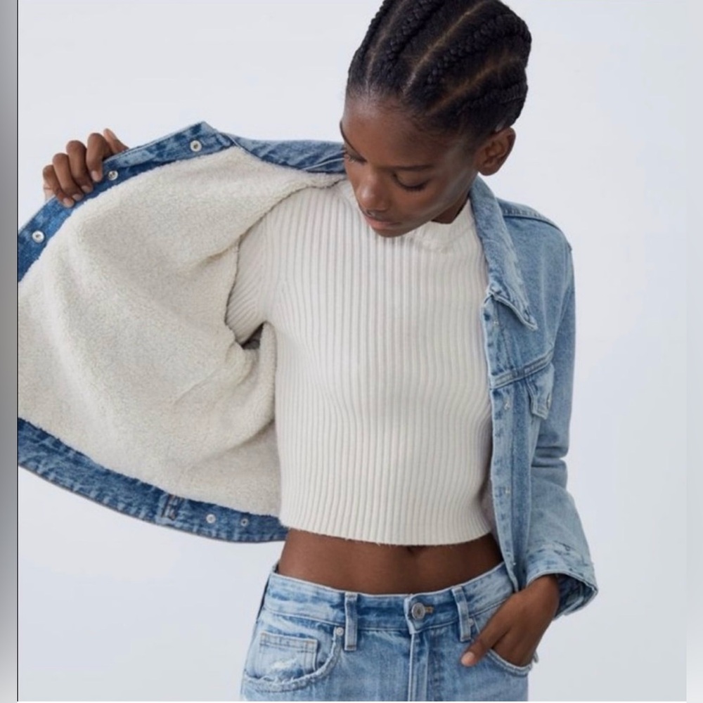 Zara sherpa lining Jean‎ jacket size XL